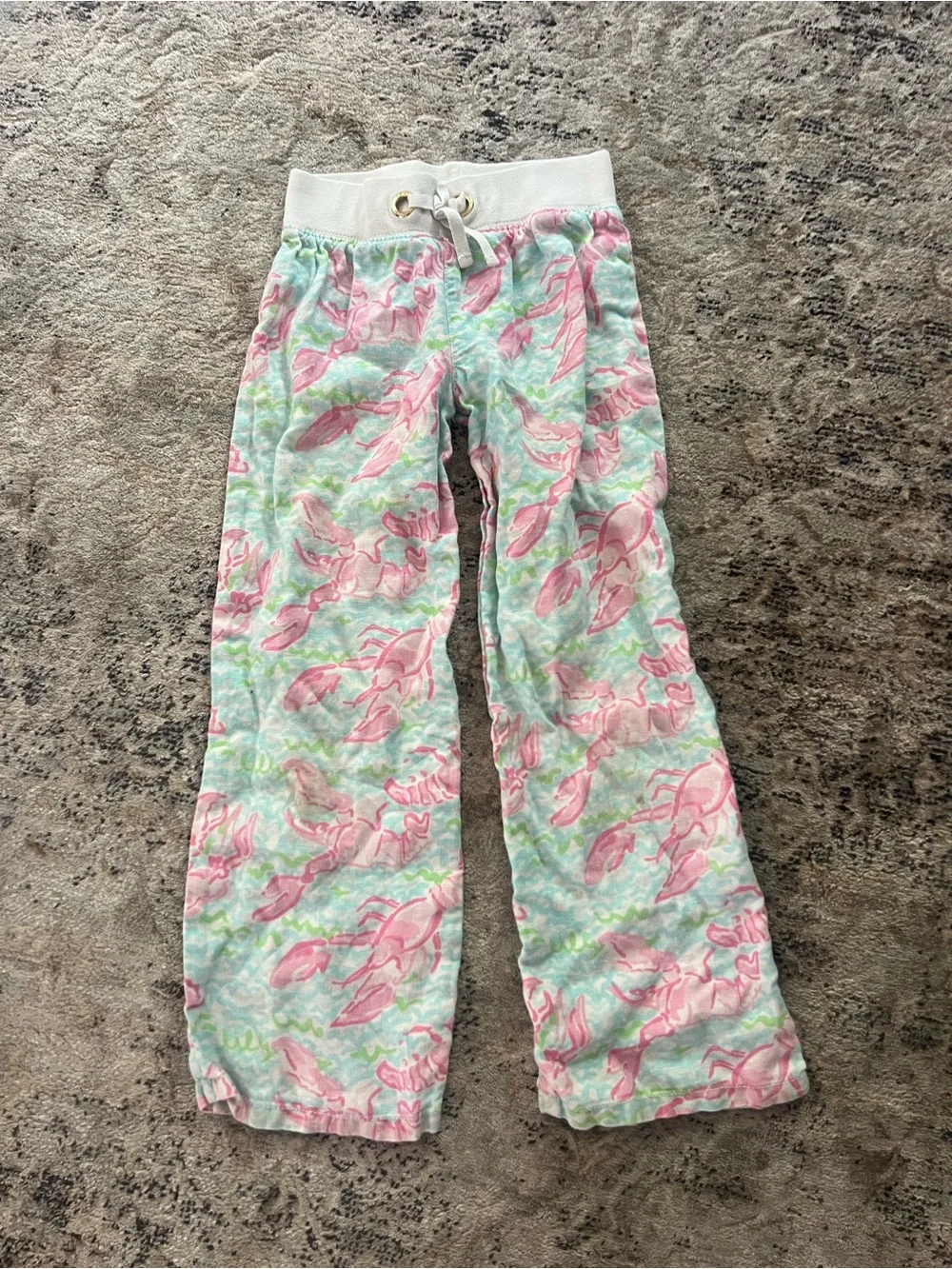 Lilly Pulitzer Pink & Light Aqua Lobster Print Kids Pajama Bottoms